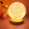 3D Rotating Moon Night Light with Heavy Duty Wooden Base - 3-Color Wire-Controlled Aesthetic Moon Lamp for Bedroom, Cozy Room Decor Gift